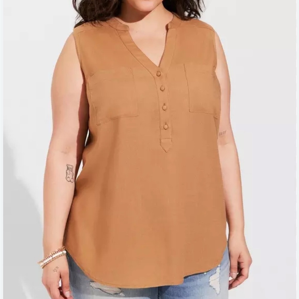 Torrid Harper Linen Pullover Tank Top V Neck Tan Brown Size 3X